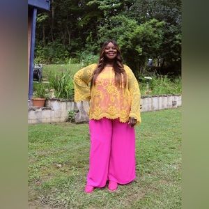 Mesh babydoll top w/ embroidery & rhinestone detail